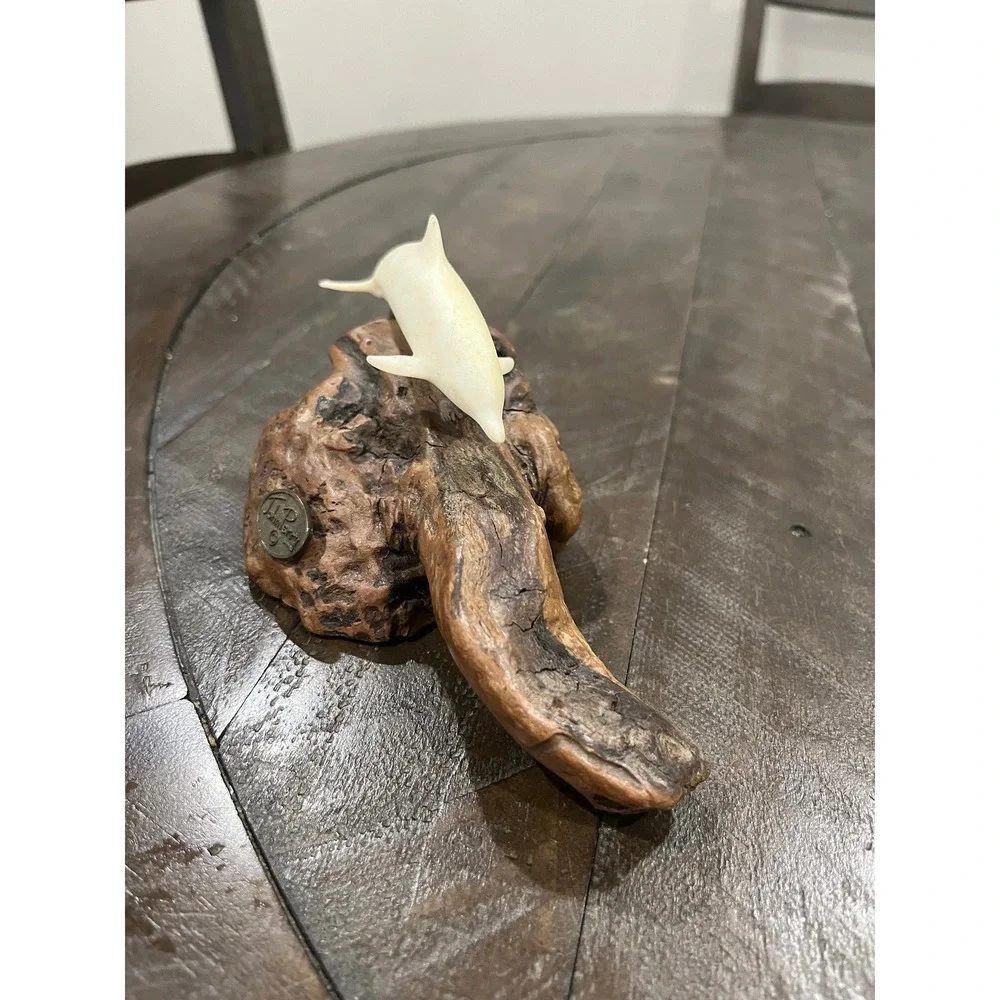 John Perry Single‎ Dolphin Sculpture Figurine Burlwood Sea Ocean Decor Vintage